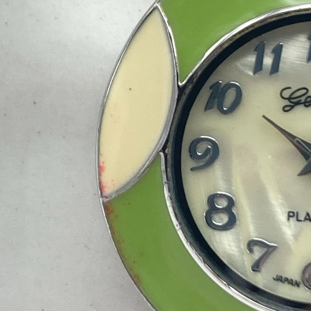 Geneva Women's Watch Silver Tone Green Enamel Look Cuff MOP New Battery SMALL 6